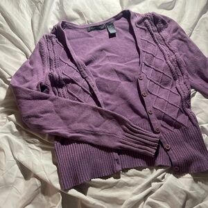 Hillard & Hanson Plum Cable Knit Cardigan